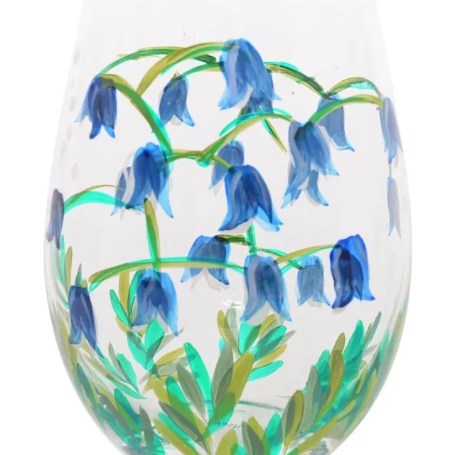 Hand Painted Bluebells Wine Glass