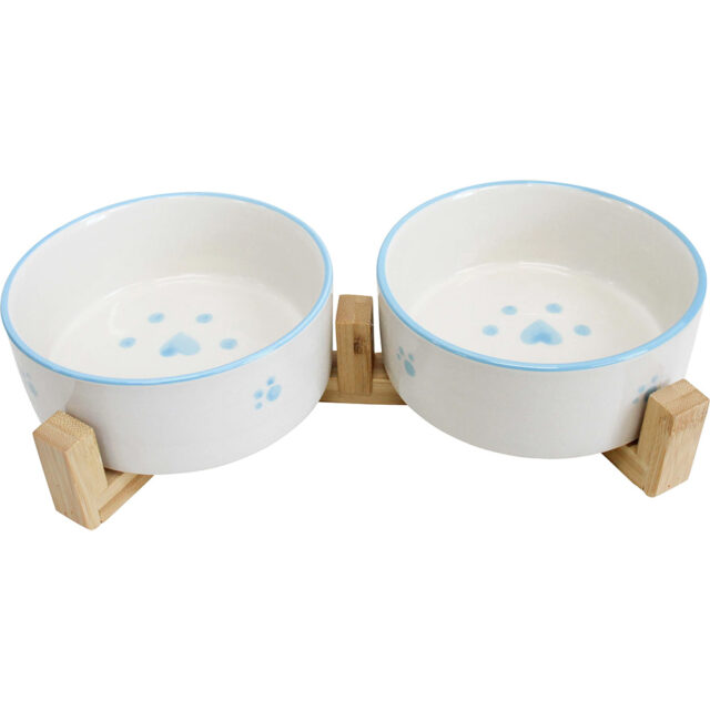 Pet Bowl Double Blue With Standd