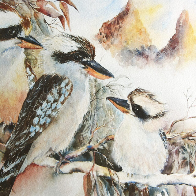 Kookaburras Water Colour Print Art For Nature Lover