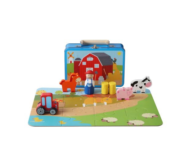 Farm Playset With Puzzle In Tin