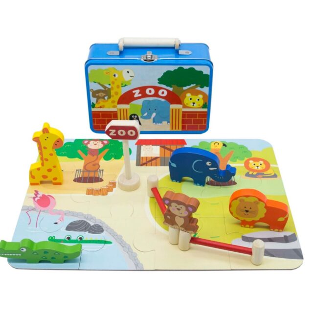 Zoo Playset With Puzzle In Tin