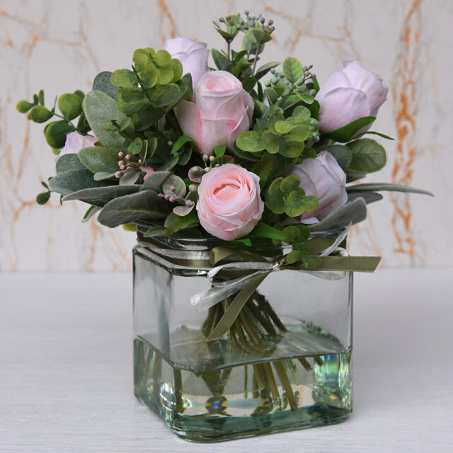 Ladies Gift Pink Silk Roses In Resin