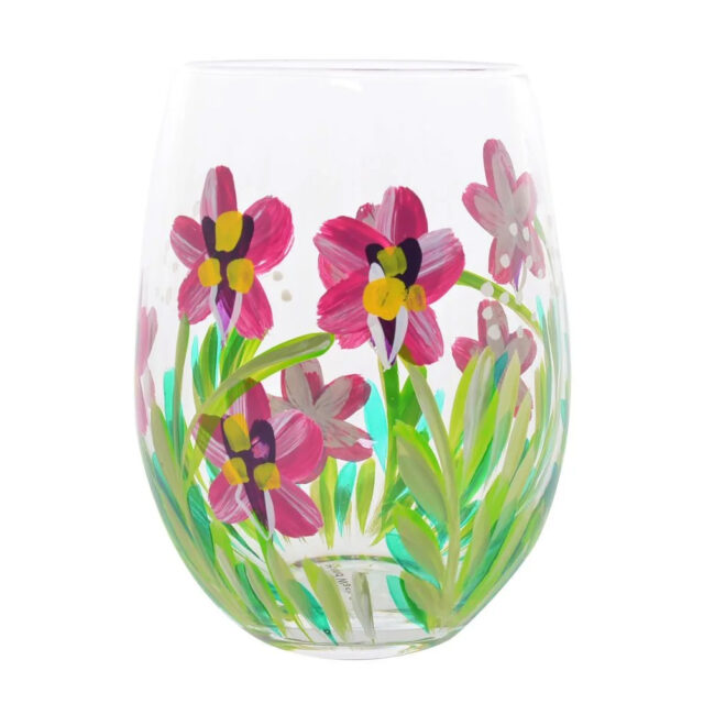 Hand Painted Orchids Wine Glass