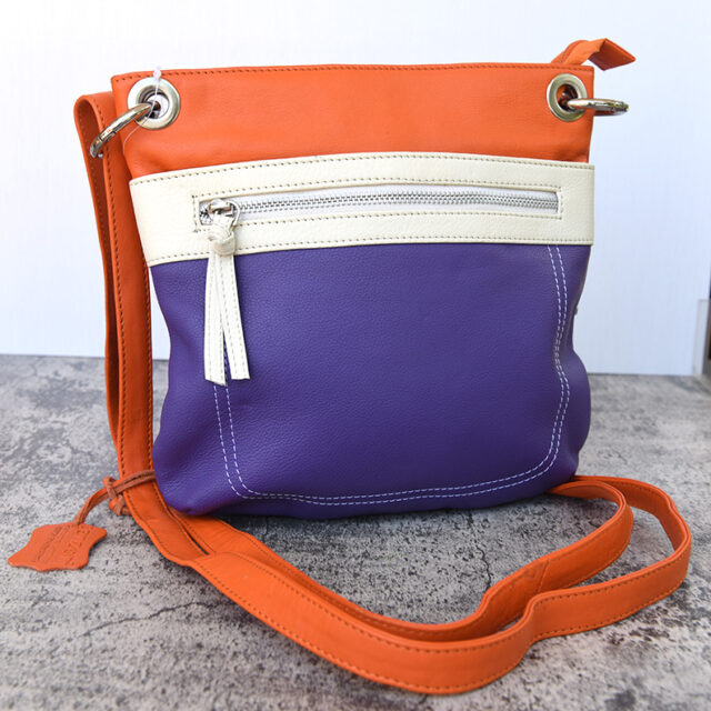 Ladies Gift Orange And Purple Leather Handbag