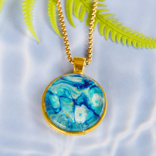 The Colours Of The Ocean Gold Round Handmade Acrylic Pendant