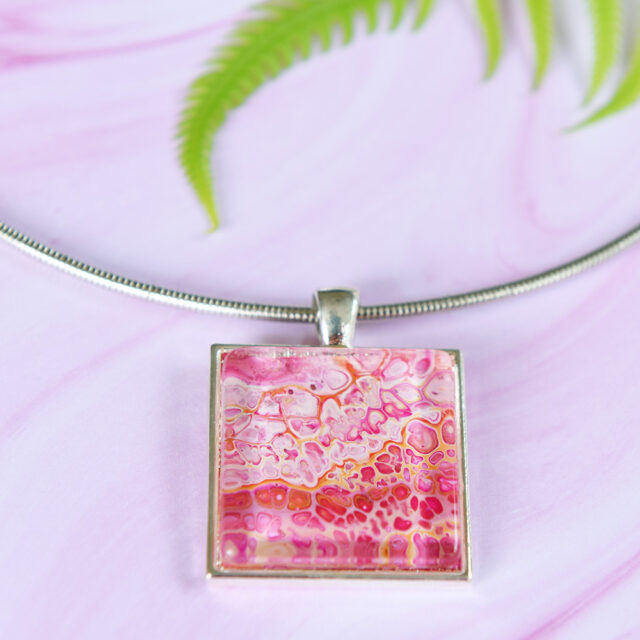 Pink Sunset Silver Handmade Square Pendant