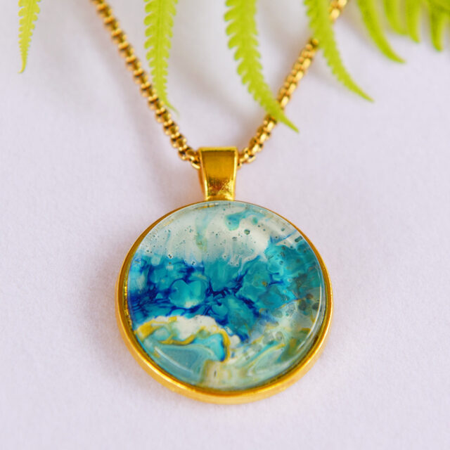 Celebrate The Ocean Gold Handmade Round Pendant