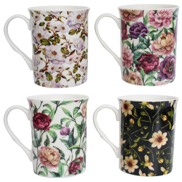 4 Floral Coffee Cup Gift Set