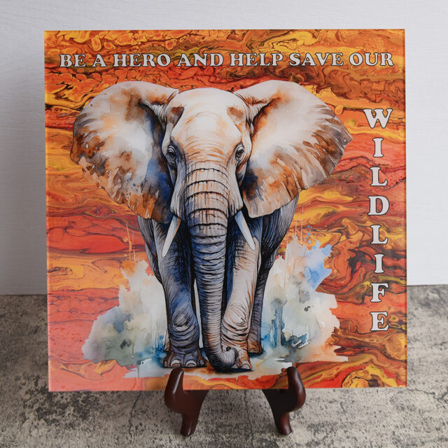 Elephant Plaque With Save Wildlife Quote